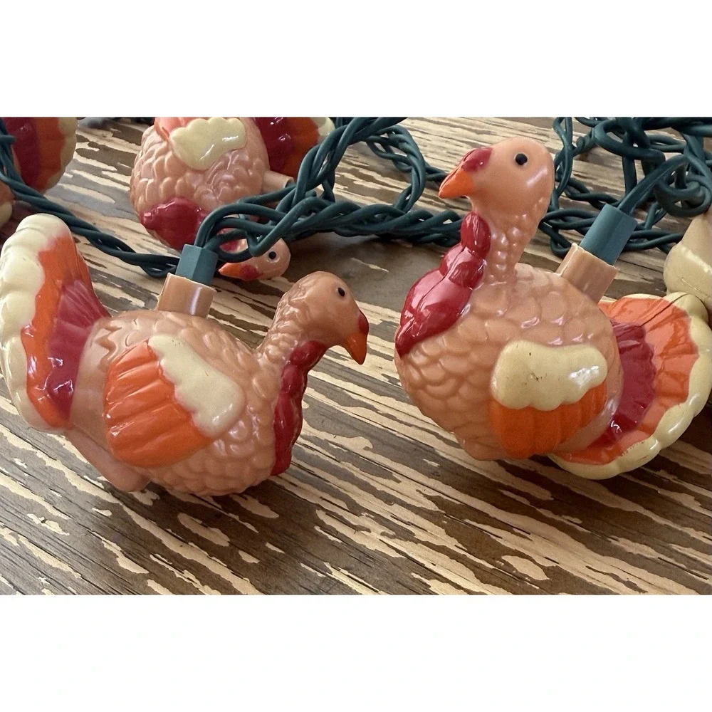 Vintage Set of 2 String Light Thanksgiving Turkey Plastic Blow Mold Figures